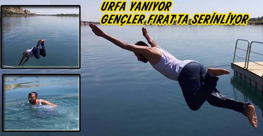 Fırat Nehrinde Serinliyorlar