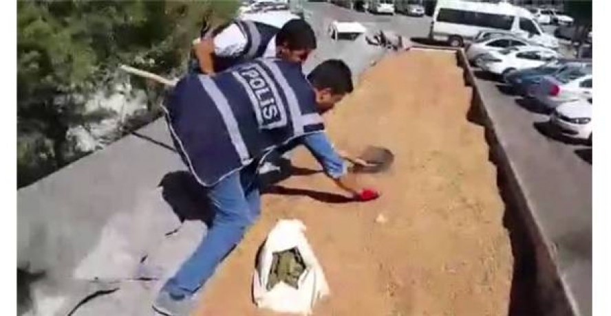 Eline küreği alan polisler esrar aradı